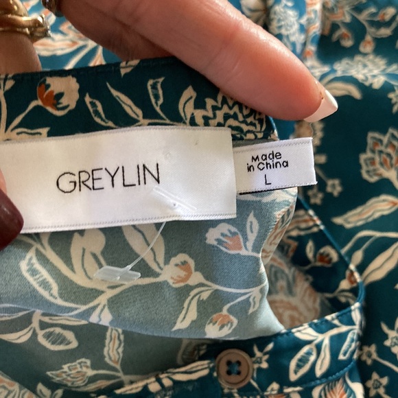 Greylin Teal Ami yoke floral blouse - Picture 4 of 9